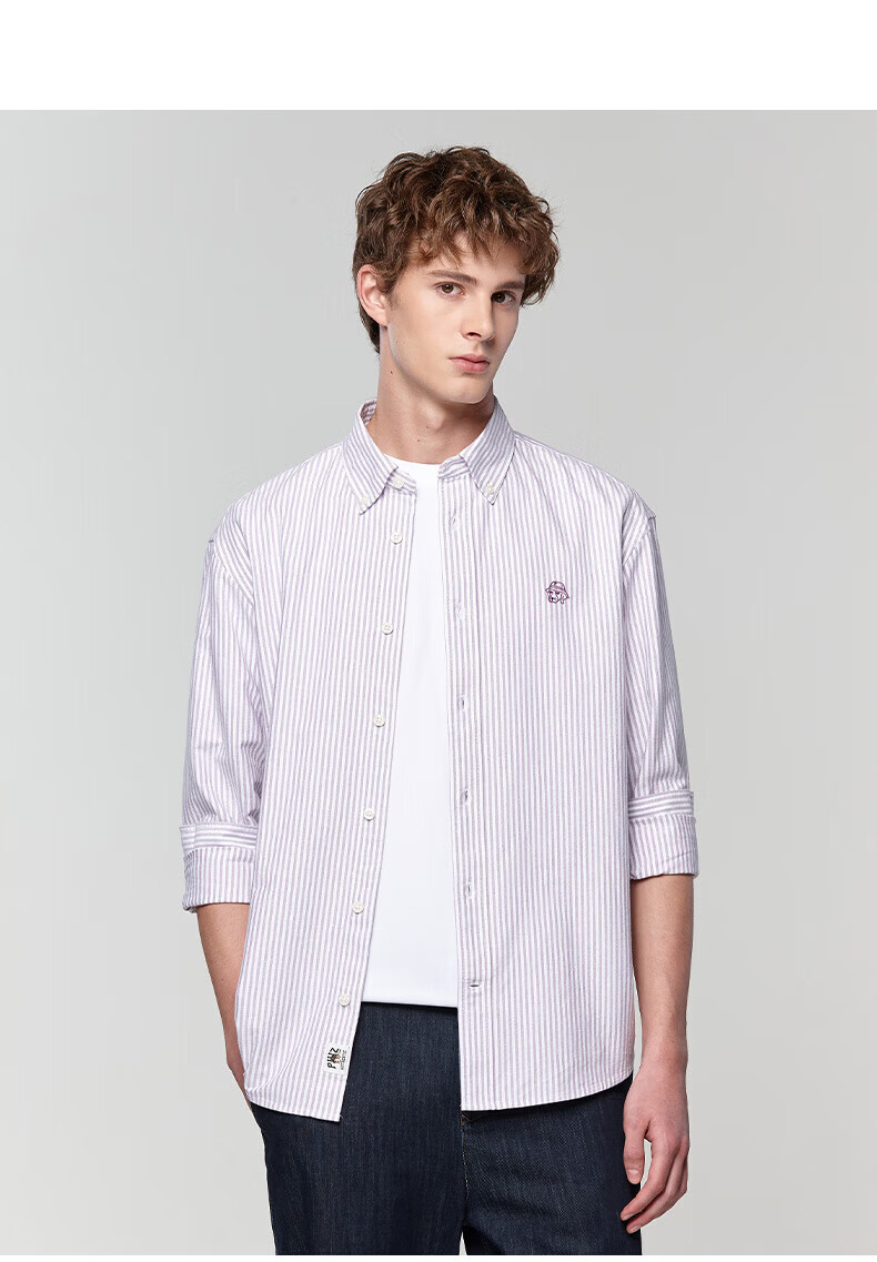 HAZZYS Men's Spring and Autumn Commuter PHIZ Striped Oxford Long Sleeve Shirt 10